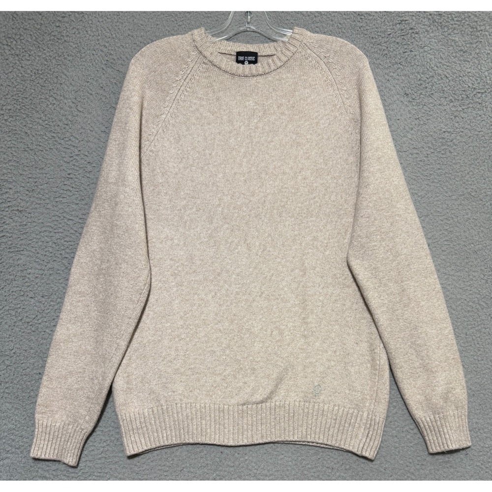 True Classic Crew Neck Sweater Mens Size Medium Beige